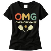 One More Game OMG Retro Funny Pickleball Lover Pickle Ball Womens T-Shirt