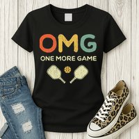One More Game OMG Retro Funny Pickleball Lover Pickle Ball Womens T-Shirt