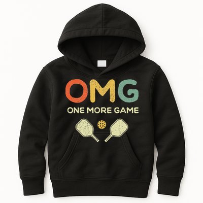 One More Game OMG Retro Funny Pickleball Lover Pickle Ball Kids Hoodie