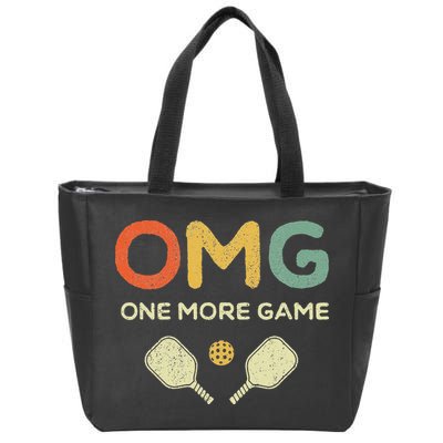 One More Game OMG Retro Funny Pickleball Lover Pickle Ball Zip Tote Bag