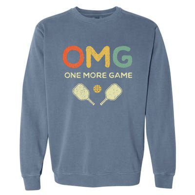 One More Game OMG Retro Funny Pickleball Lover Pickle Ball Garment-Dyed Sweatshirt