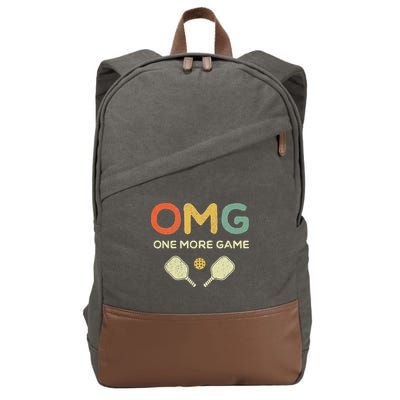One More Game OMG Retro Funny Pickleball Lover Pickle Ball Cotton Canvas Backpack