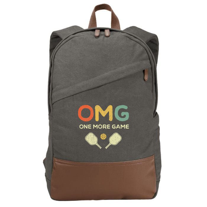 One More Game OMG Retro Funny Pickleball Lover Pickle Ball Cotton Canvas Backpack