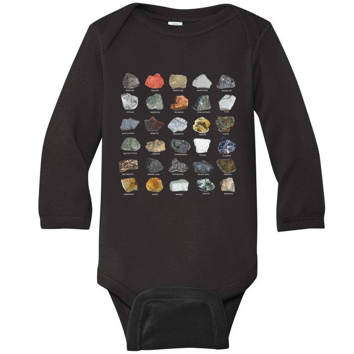 Ores Minerals Gems And Crystals Rock Collecting Baby Long Sleeve Bodysuit