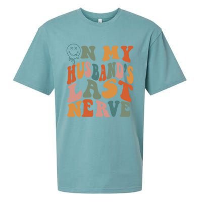 On My Husband's Last Nerve (On Back) Funny Retro Groovy Sueded Cloud Jersey T-Shirt