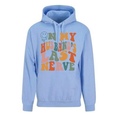 On My Husband's Last Nerve (On Back) Funny Retro Groovy Unisex Surf Hoodie