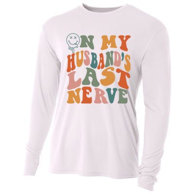 On My Husband's Last Nerve (On Back) Funny Retro Groovy Cooling Performance Long Sleeve Crew