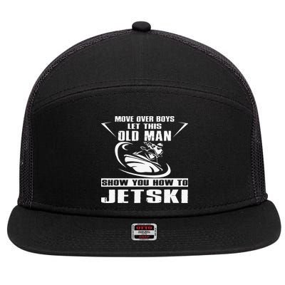 Old Man How To Jetski Cool Retro JetSki Jet Skiing 7 Panel Mesh Trucker Snapback Hat