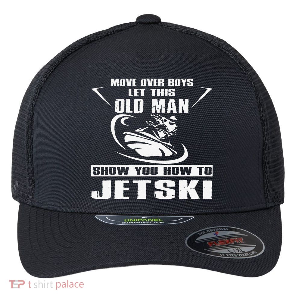 Old Man How To Jetski Cool Retro JetSki Jet Skiing Flexfit Unipanel Trucker Cap