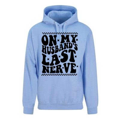 On My Husbands Last Nerve Groovy Wife Life Unisex Surf Hoodie