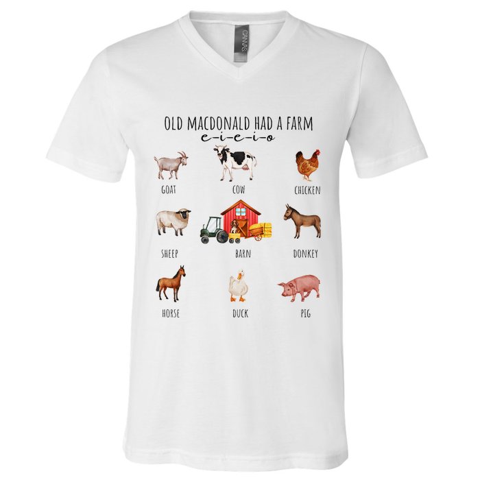 Old Macdonald Had A Farm E I E I O Nursery Song V-Neck T-Shirt