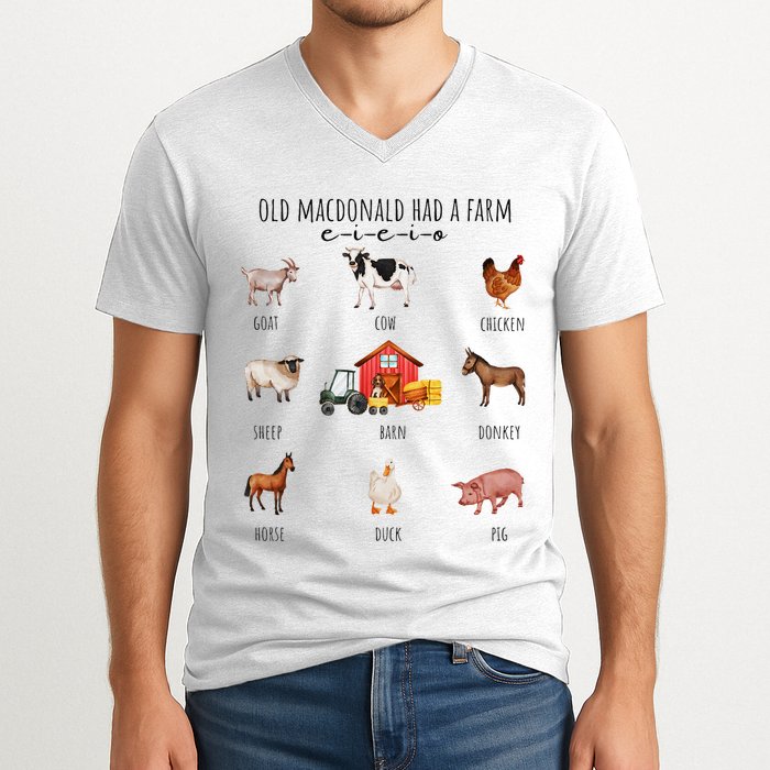 Old Macdonald Had A Farm E I E I O Nursery Song V-Neck T-Shirt