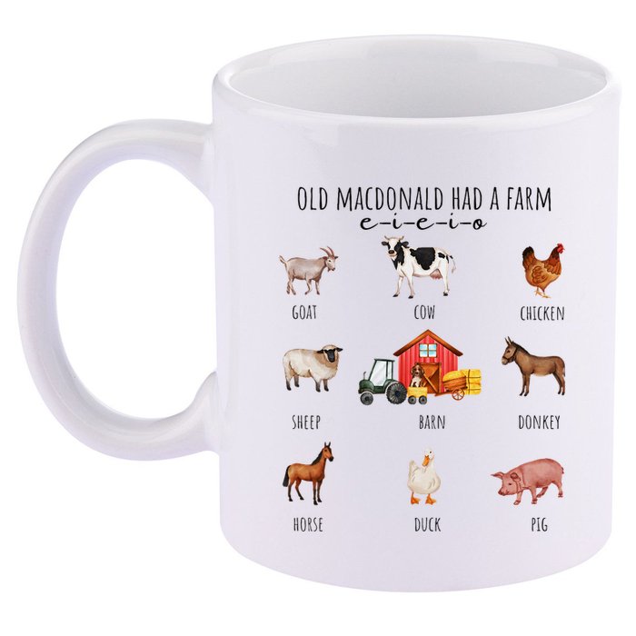 Old Macdonald Had A Farm E I E I O Nursery Song 11oz C Handle Ceramic Mug