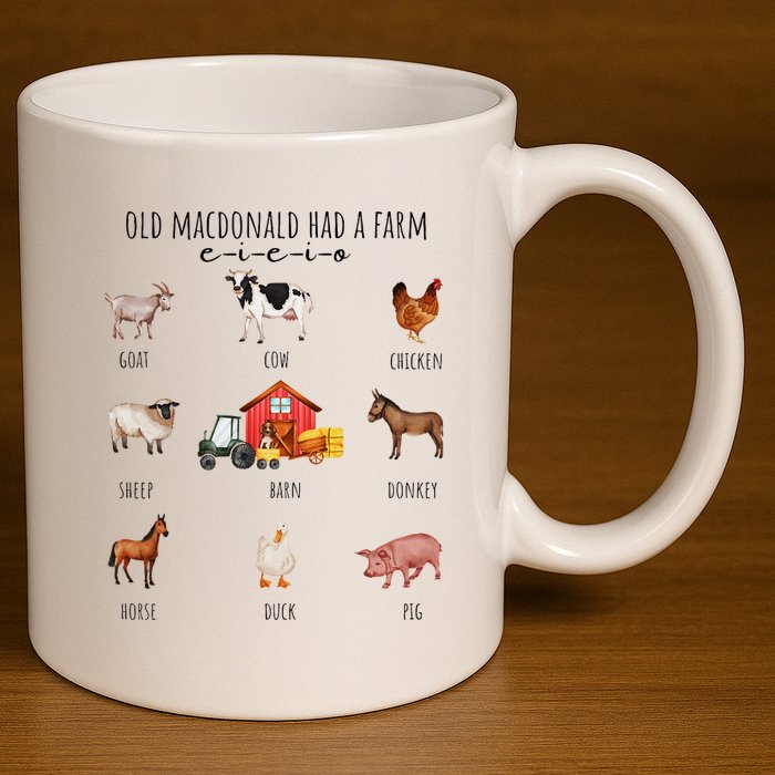 Old Macdonald Had A Farm E I E I O Nursery Song 11oz C Handle Ceramic Mug