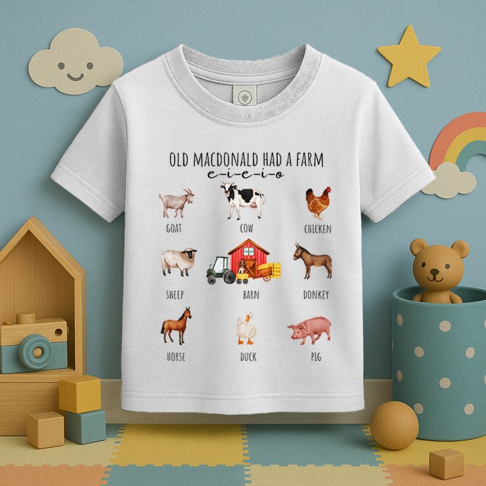 Old Macdonald Had A Farm E I E I O Nursery Song Toddler T-Shirt