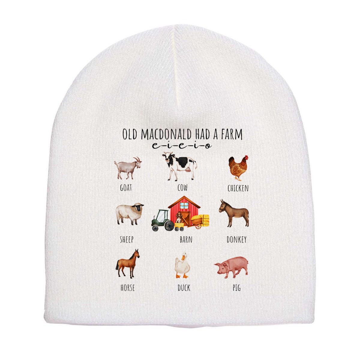 Old Macdonald Had A Farm E I E I O Nursery Song Short Acrylic Beanie