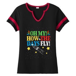 Oh My! How The Days Fly! 100th Day Of School Gift Ladies Halftime Notch Neck Tee