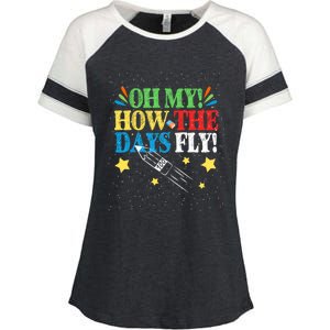 Oh My! How The Days Fly! 100th Day Of School Gift Enza Ladies Jersey Colorblock Tee