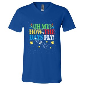 Oh My! How The Days Fly! 100th Day Of School Gift V-Neck T-Shirt