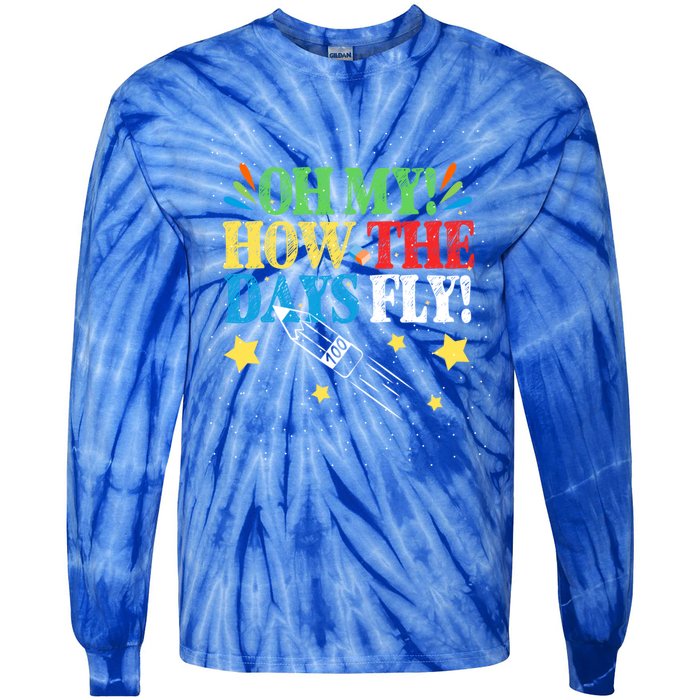 Oh My! How The Days Fly! 100th Day Of School Gift Tie-Dye Long Sleeve Shirt