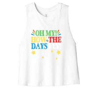 Oh My! How The Days Fly! 100th Day Of School Gift Women's Racerback Cropped Tank