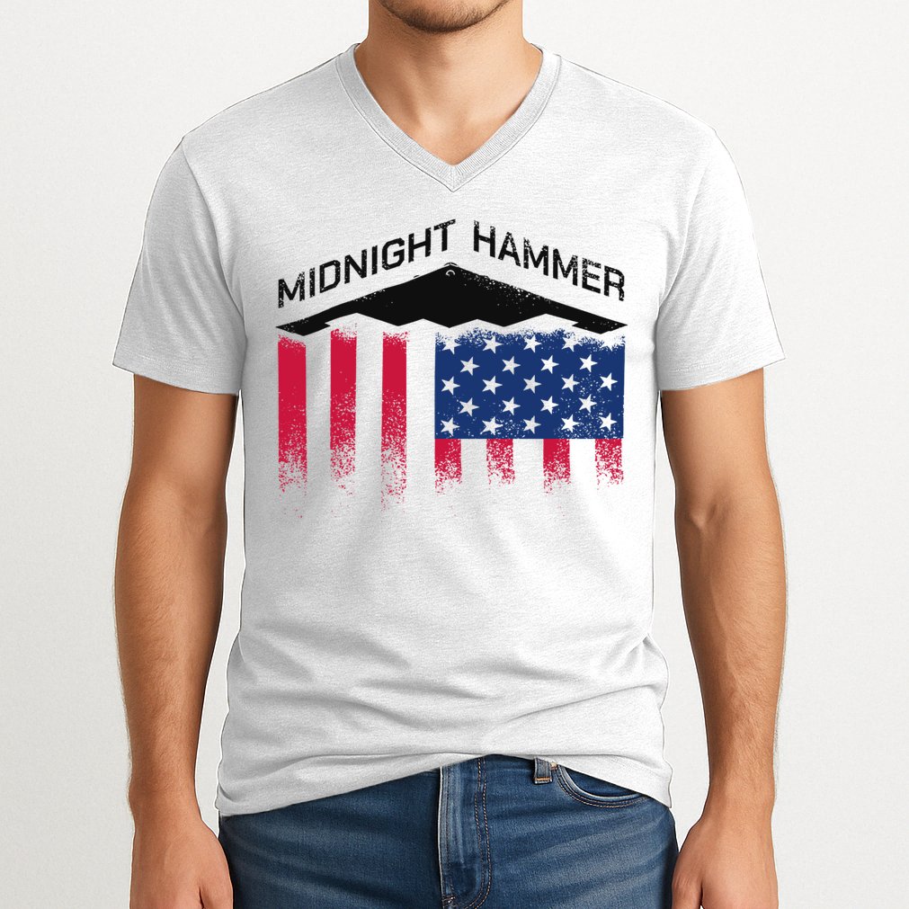 Operation Midnight Hammer American Flag B-2 V-Neck T-Shirt
