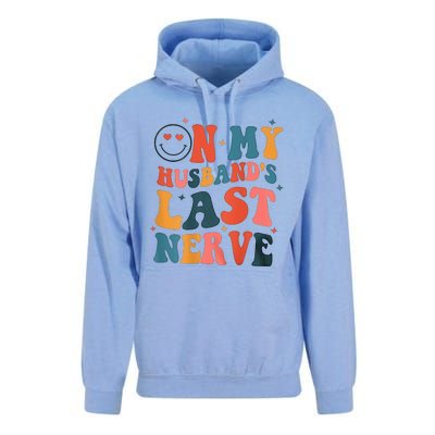 On My Husband's Last Nerve (On back) Funny Unisex Surf Hoodie