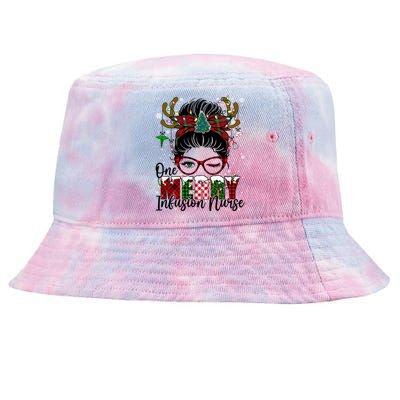 One Merry Infusion Nurse Messy Bun Christmas Love Nurse Life Meaningful Gift Tie-Dyed Bucket Hat