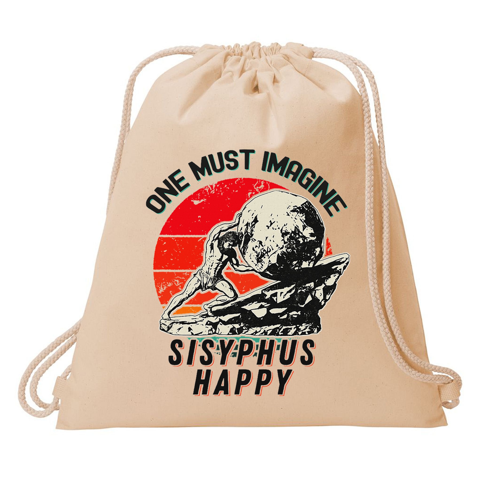 One Must Imagine Sisyphus Happy Cool Sisyphus Meme Drawstring Bag