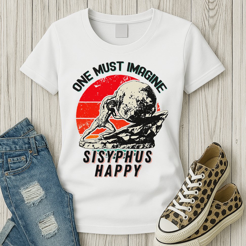 One Must Imagine Sisyphus Happy Cool Sisyphus Meme Womens T-Shirt