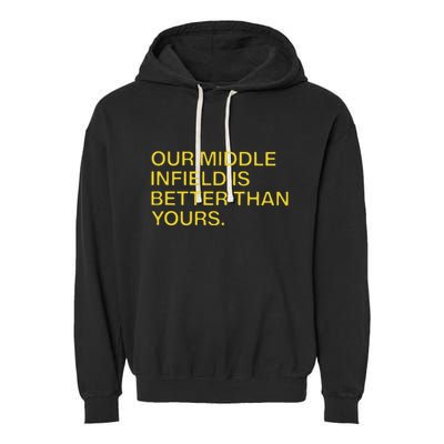 Our Middle Infield Is Better Than Yours Garment-Dyed Fleece Hoodie
