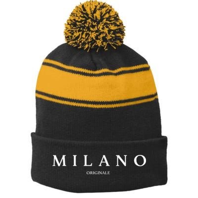 Original Milano Italy Word Gift Stripe Pom Pom Beanie