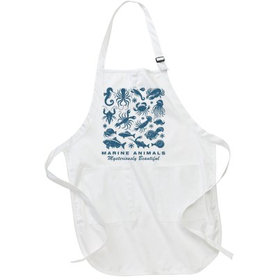 Ocean Marine Life Collection Sea Life Lover Full-Length Apron With Pockets