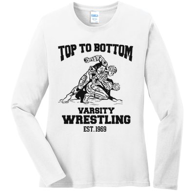 Oat Milk Lady Store Top To Bottom Varsity Wrestling Ladies Long Sleeve Shirt