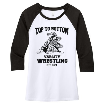 Oat Milk Lady Store Top To Bottom Varsity Wrestling Women's Tri-Blend 3/4-Sleeve Raglan Shirt