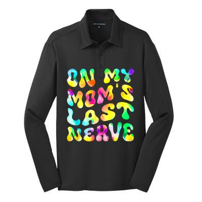 On My Moms Last Nerve Retro Groovy Watercolor Silk Touch Performance Long Sleeve Polo