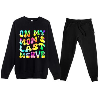 On My Moms Last Nerve Retro Groovy Watercolor Premium Crewneck Sweatsuit Set