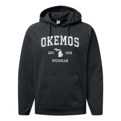 Okemos Michigan Mi Vintage Sports Performance Fleece Hoodie