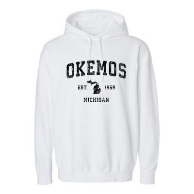 Okemos Michigan Mi Vintage Sports Garment-Dyed Fleece Hoodie