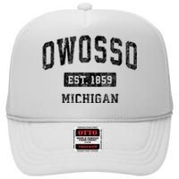 Owosso Michigan Mi Vintage Sports Established Design High Crown Mesh Back Trucker Hat