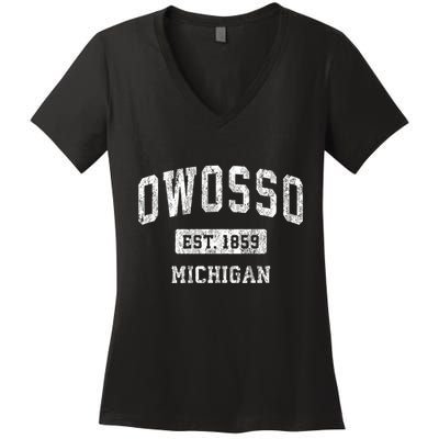 Owosso Michigan Mi Vintage Sports Established Women's V-Neck T-Shirt