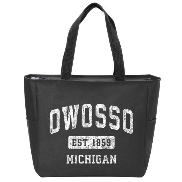 Owosso Michigan Mi Vintage Sports Established Zip Tote Bag