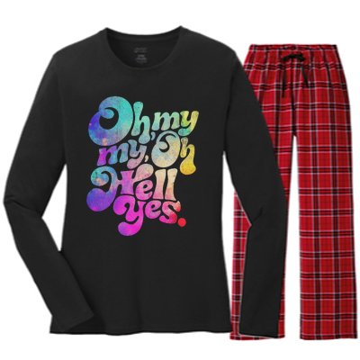 Oh My My Oh Hell Yes Vintage Styles Music Rocks Gifts Ideas Women's Long Sleeve Flannel Pajama Set 