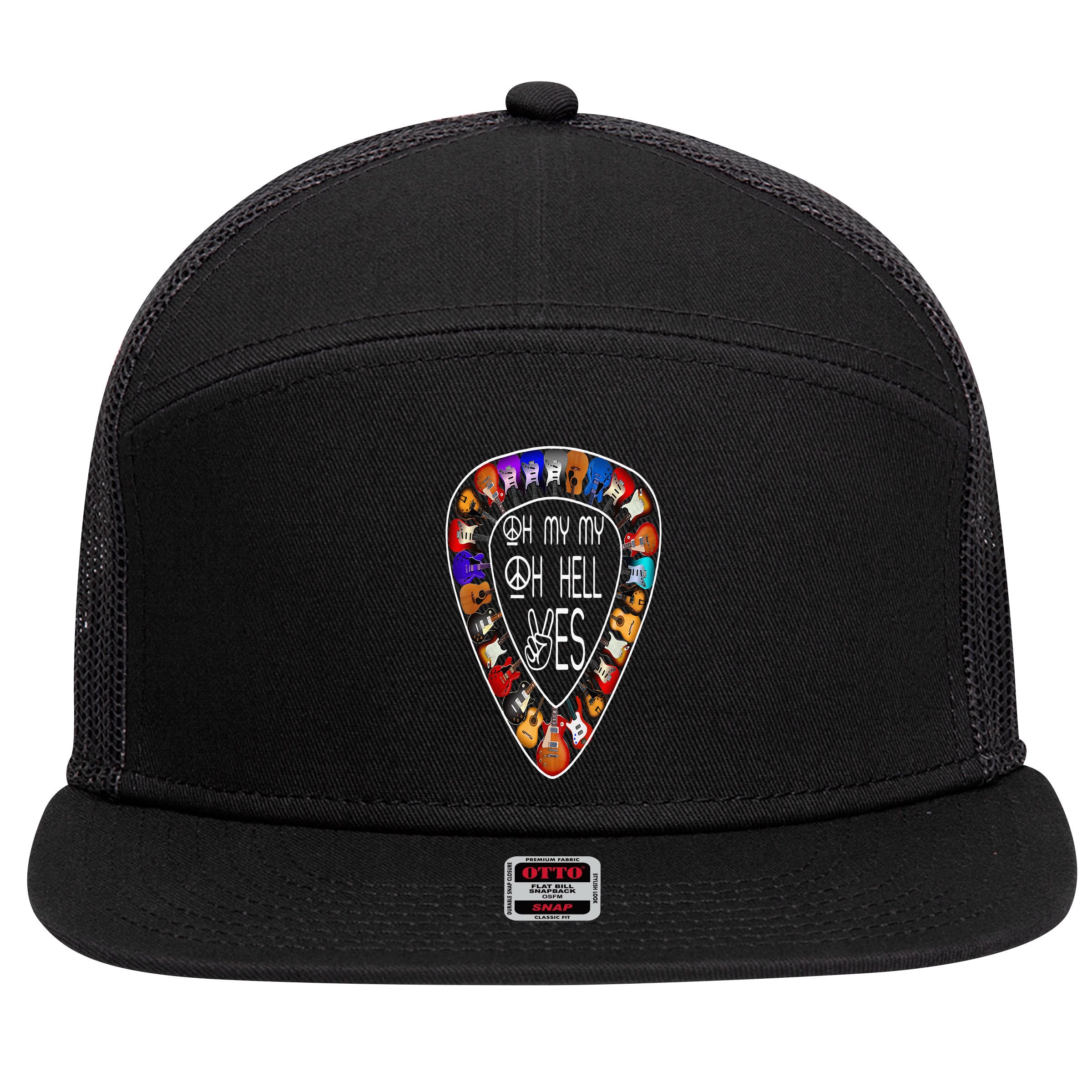 Oh Mys My Oh Hells Yes Retro Petty Guitar Music Lover 7 Panel Mesh Trucker Snapback Hat