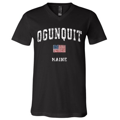 Ogunquit Maine Me Vintage American Flag Sports Design V-Neck T-Shirt
