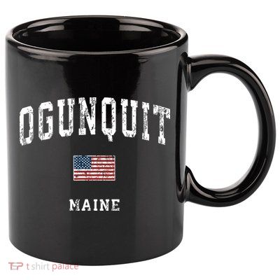 Ogunquit Maine Me Vintage American Flag Sports Design 11oz C Handle Ceramic Mug