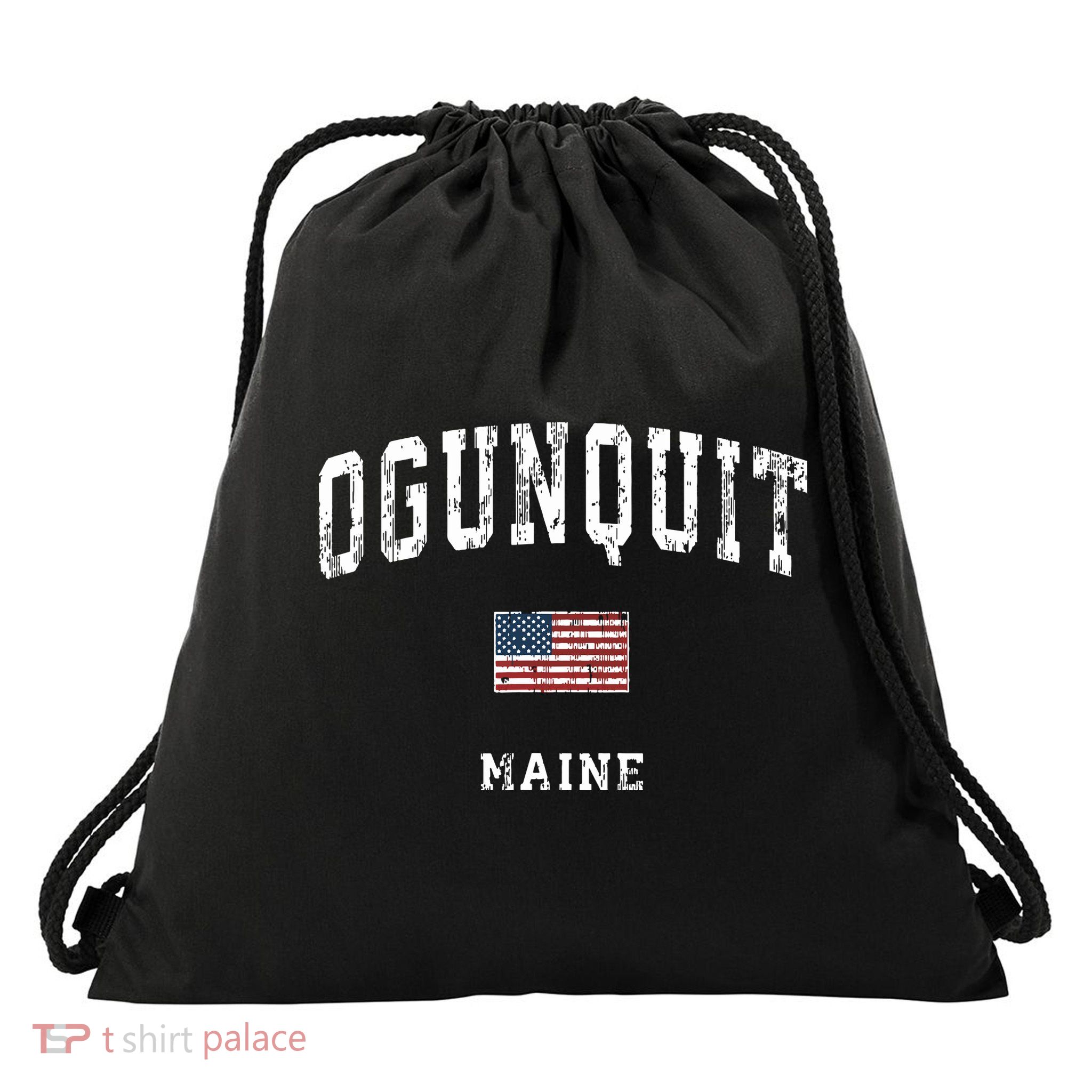 Ogunquit Maine Me Vintage American Flag Sports Design Drawstring Bag