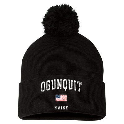 Ogunquit Maine Me Vintage American Flag Sports Design Pom Pom 12in Knit Beanie