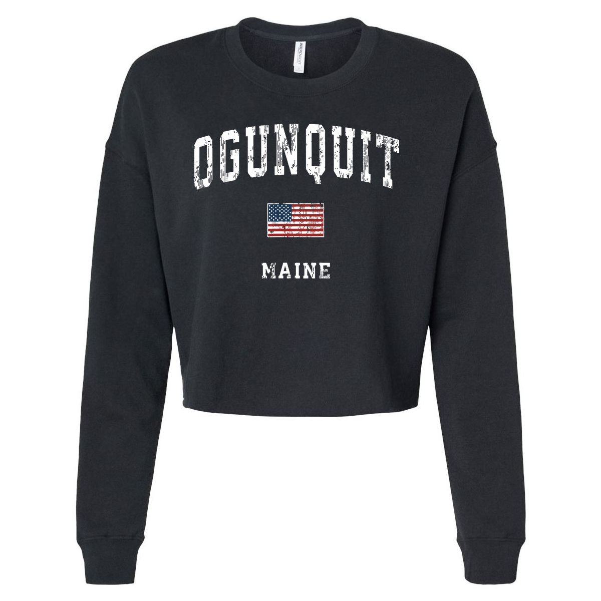 Ogunquit Maine Me Vintage American Flag Sports Design Cropped Pullover Crew