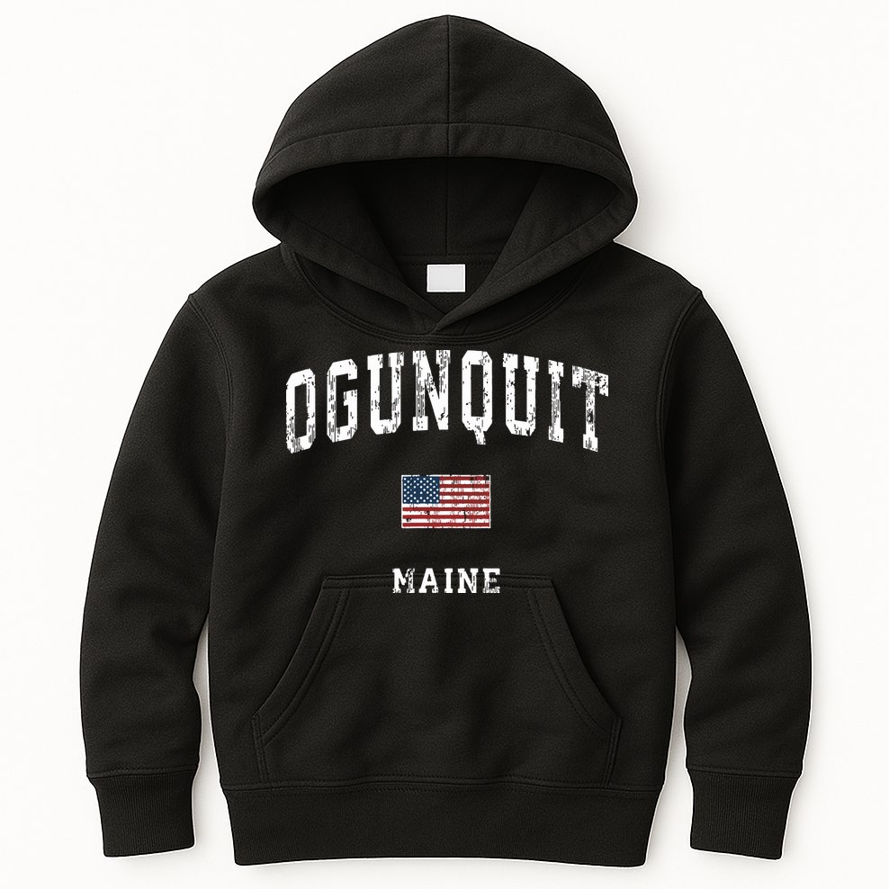 Ogunquit Maine Me Vintage American Flag Sports Design Kids Hoodie